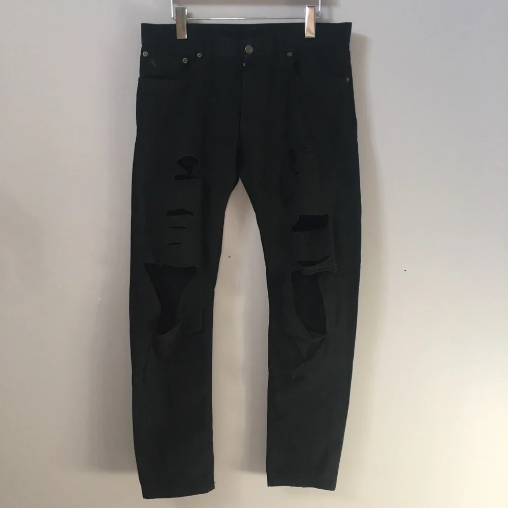 Ralph Lauren Ripped + Distressed Sons of Anarchy Style Black Jeans Denim 30 - Picture 1 of 11